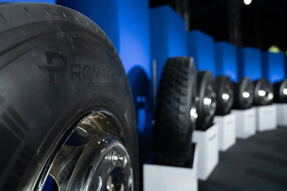 Prometeon Tyre Group close-up of new Prometeon branded tyres from launch event in Egypt in May 2024