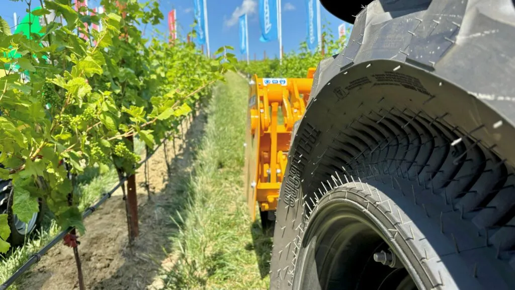 Close up of a Trelleborg tyre in an Italian winery
