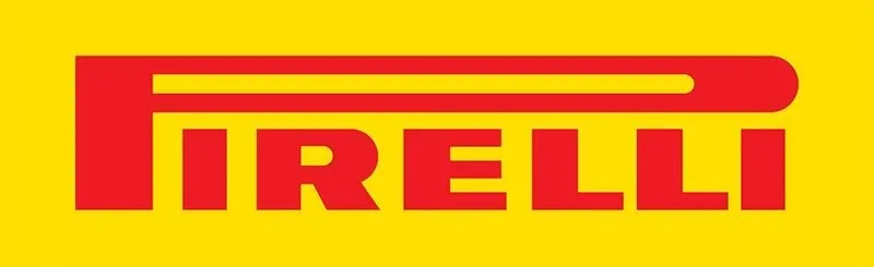 Pirelli logo in red with a yellow background