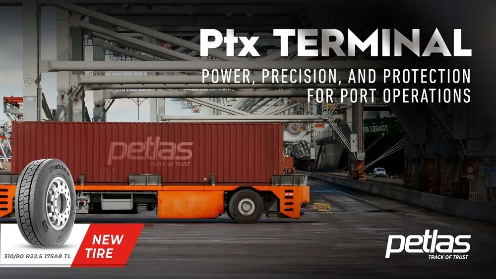 Image of a port vehicle in orange with Ptx Terminal written on the top right