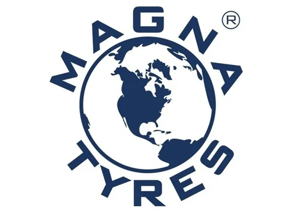 Magne tyres logo in blue with a white background