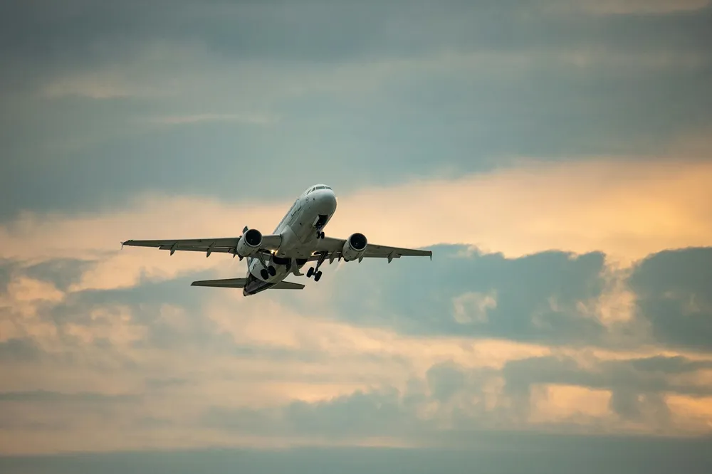 Commercial plane taking off at Munich airport