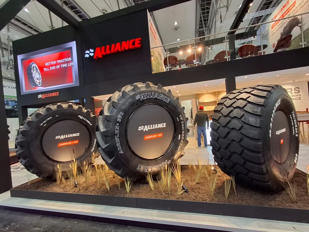 Alliance Agritechnica Stand with three tyres at LAMMA 2026