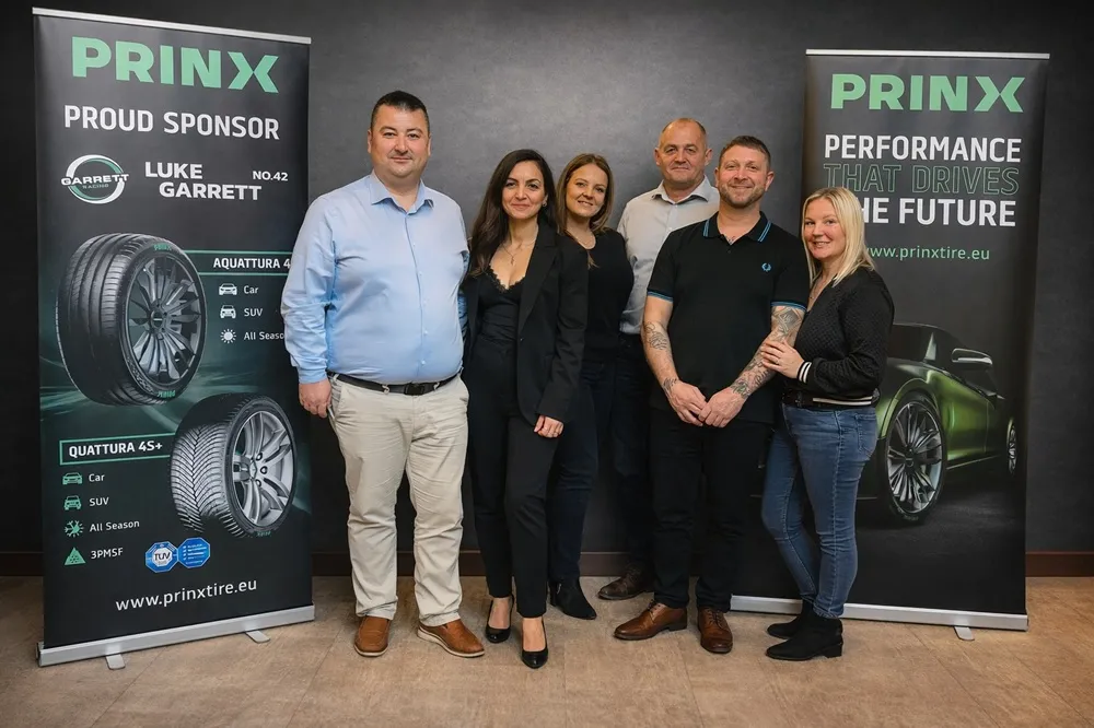 PRINX and Garrett Truck Sport representatives during a strategic meeting in London, including Adrian Costache, Ari Salah, members of the Garrett Truck Sport management team