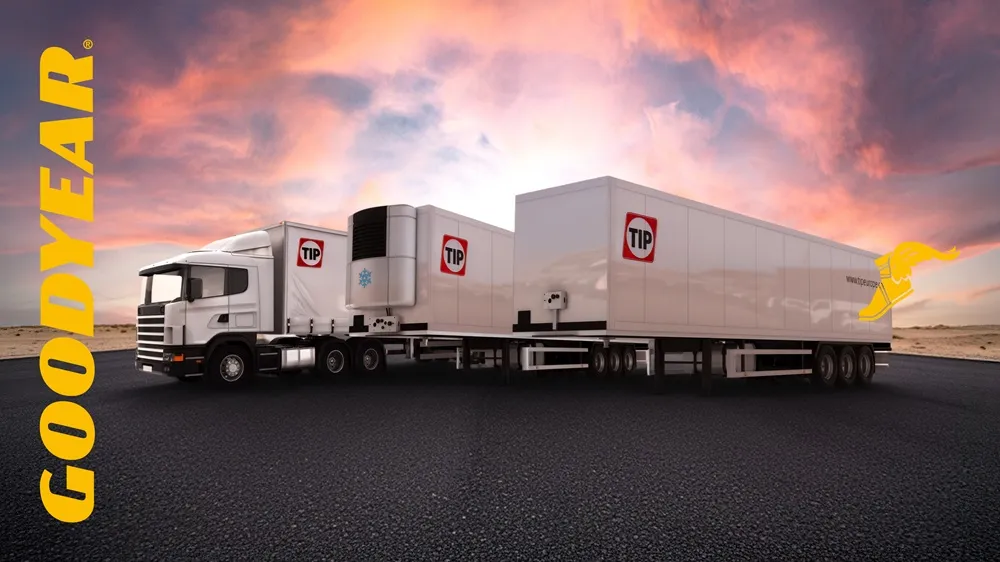 TIP Group branded lorries in white with Goodyear tyres