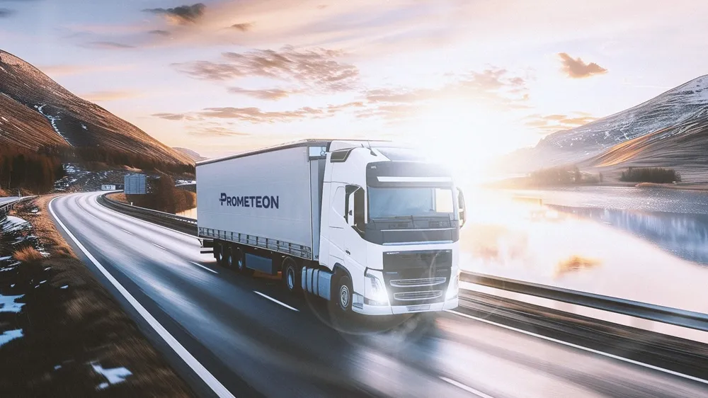 Prometeon truck on road transport route illustration